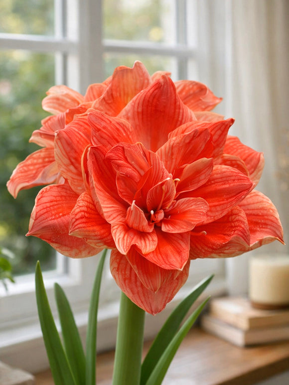 Dubbel Amaryllis Cherry Amadeus blommar inomhus