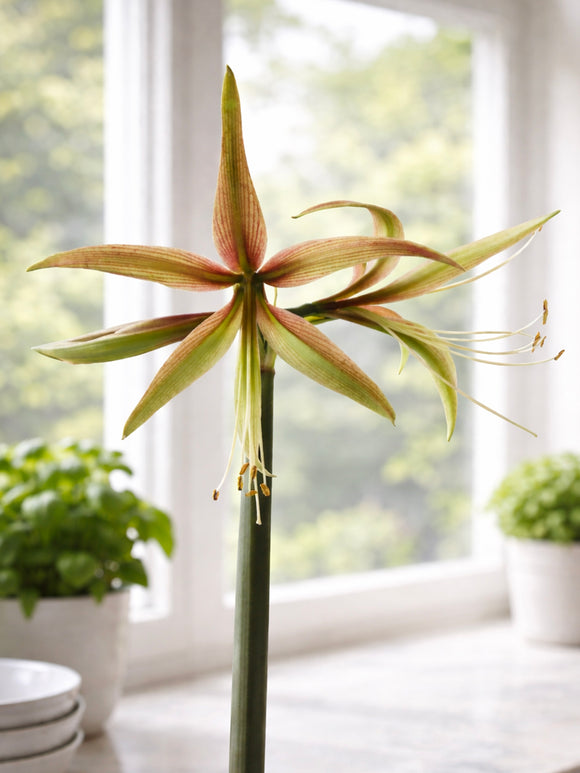 Amaryllis Tarantula med ljusgröna spider-blommor