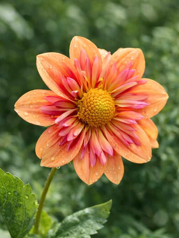 Dahlia ‘Orange Hype’ med orange kragblommor i rabatt