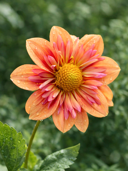 Dahlia ‘Orange Hype’ med orange kragblommor i rabatt